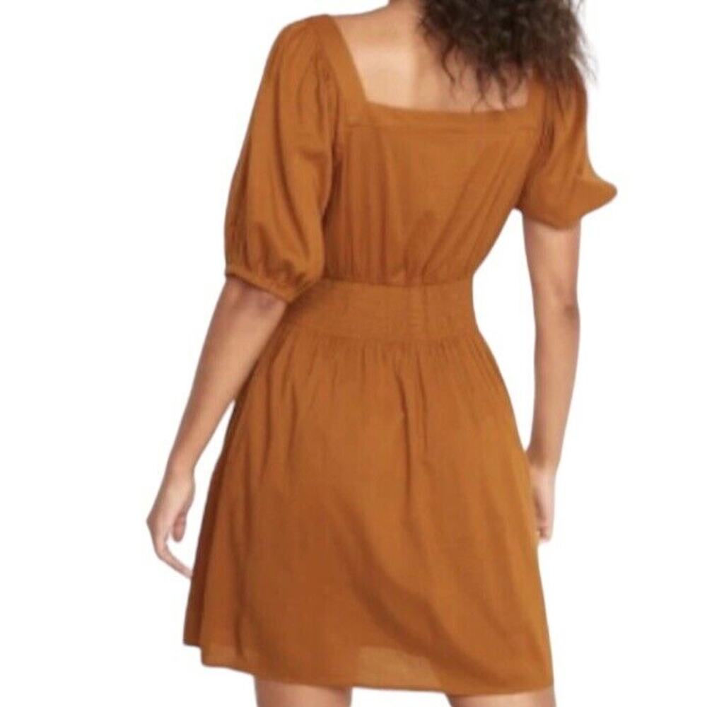 Old Navy Gold Puff Sleeve Tier Smocked Embroidered Mini Swing Dress Size Large